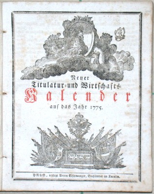 Neuer Titular- und Wirtschafts-Kalender auf das Schaltjahr 1775 - Old prints, rare books and bibliophile books for sale