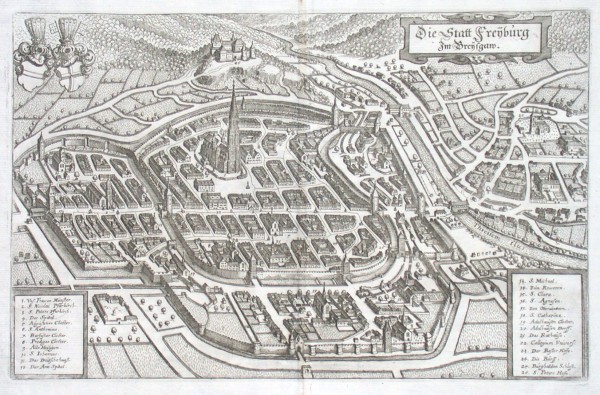 Freiburg im Breisgau, Kupferstich, Merian, 1643 - Verkauf alter Karten