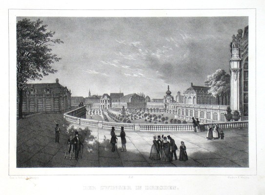 Der Zwinger in Dresden, Lithografie, Semmler, Bürger, 1845 - Verkauf alter Karten
