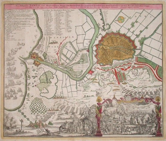 Das belagerte Danzig eine Weltberühmte Haupt und Handelstatt des Polnischen Preussens, mit ihren Vorstaedten und der - Old maps for sale