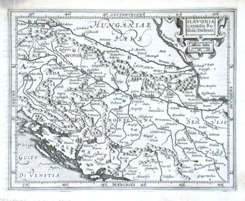 Slovemia, Croatia - Slavonia Croatia Bosnia. Dalmat., copperplate map, Mercator, Hondius, 1607 - Old maps for sale