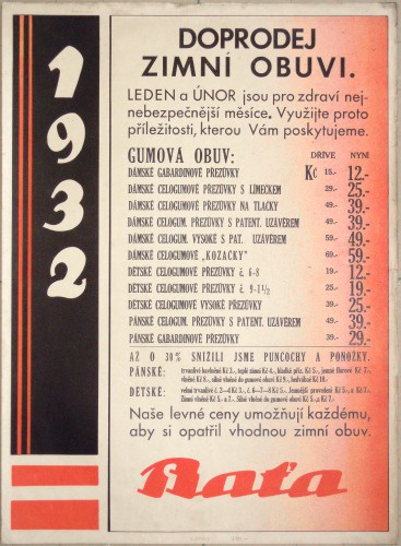 1932. Doprodej zimní obuvi. Baťa - Varia prodej
