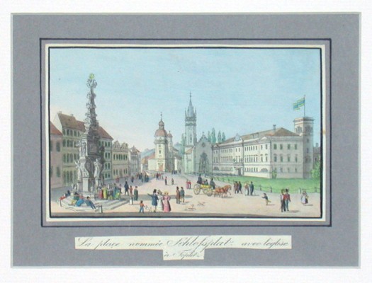 La place nommée Schlossplatz avec léglise a Töplitz - Old maps for sale