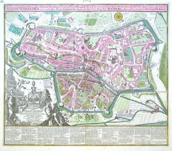 Augsburg - Accurata recens delineata  Augustae Vindelicorum - Neu verfertigt accurater GrundRiss der Statt Augspurg - Alte Landkarte