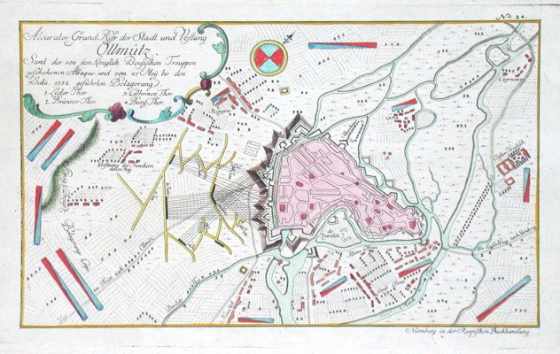 Accurater Grund Riss der Stadt und Vestung Ollmütz - Old maps for sale