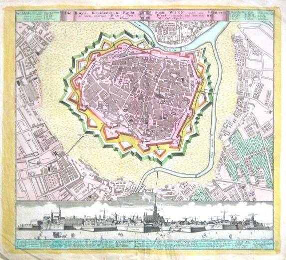 Die Kays. Residentz- u. Haubt- Stadt Wien  Plan u. Prospect - Antique map