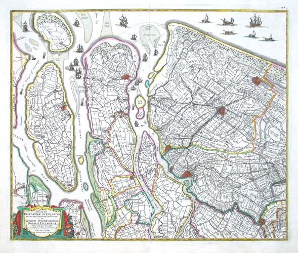 Novissima Delflandiae, Schielandiae  tabula - Antique map