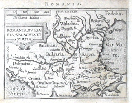 Balkans - Romania, Bulgaria, Walachia et Syrfia, copperplate map, Ortelius, 1598 - Old maps for sale