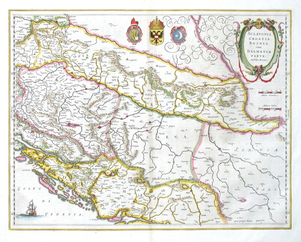 Slowenien, Kroatien, Bosnien und Herzegowina - Sclavonia, Croatia ... - Kupferstich Karte, Blaeu, 1644 - Verkauf alter Karten