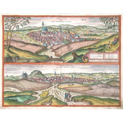 Louny - Slaný - Launa vulgo Laun - Schlanium vulgo Schlani Bohemiae oppidum, mědirytina, Braun, Hogenberg, 1617