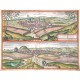 Louny - Slaný - Launa vulgo Laun - Schlanium vulgo Schlani Bohemiae oppidum, mědirytina, Braun, Hogenberg, 1617 - Old maps for sale
