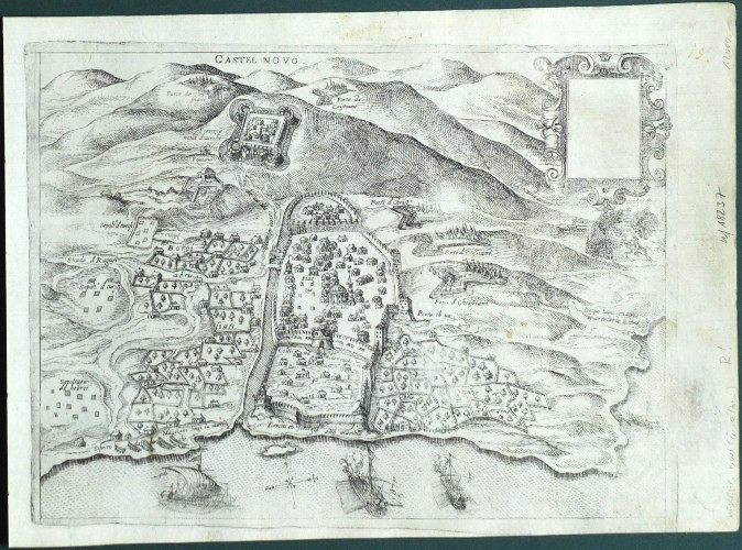 Herceg Novi - Castel Novo, mědirytina, Camocoio, 1571 - Staré mapy na prodej