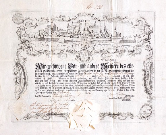 Celkový pohled na Brno na výučním listu - Staré mapy na prodej