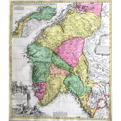 Norway - Regni Norvegiae Accurata Tabula, copperplate map, Homann, 1720