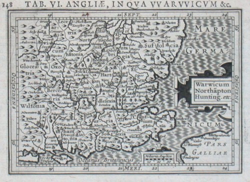 Warwicum Northapton Hunting. etc. - Antique map