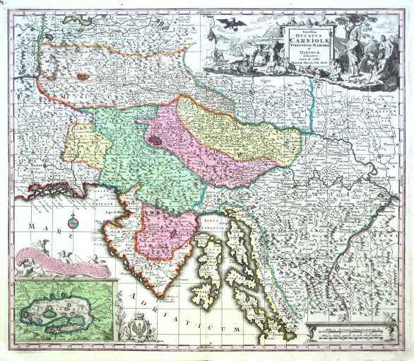 Slowenien, Kroatien - Exactissima Ducatus Carniolae ... delineatio, Kupferstich Karte, Seutter, 1740 - Verkauf alter Karten