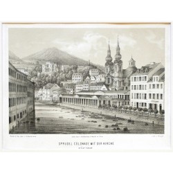 Sprudel Colonade mit der Kirche in Carlsbad
