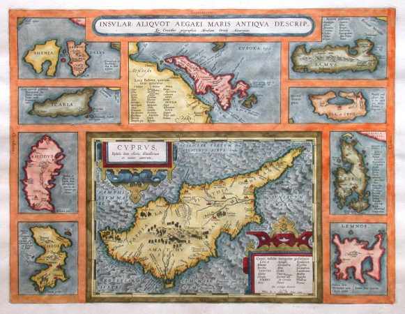Cyprus and Aegean Islands - Insular. aliquot Aegaei maris antiqua descrip. - Antique map