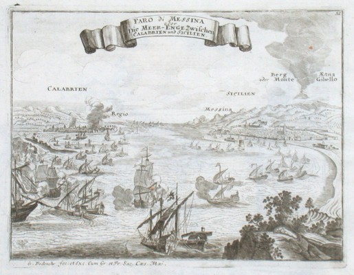 Faro di Messina oder Die Meer-Enge Zwischen Calabrien und Sicilien - Old maps for sale