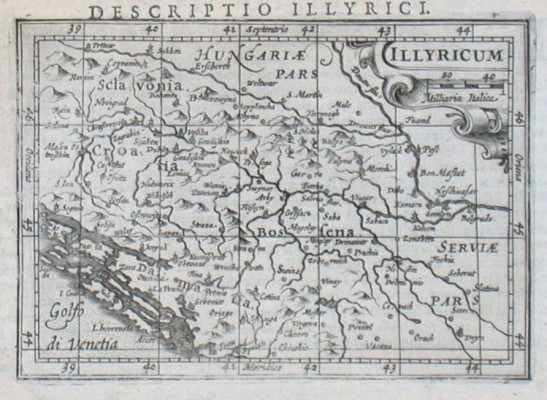 Slovenia, Croatia - Illyricum, copperplate map, Bertius, Hondius, 1616 - Old maps for sale