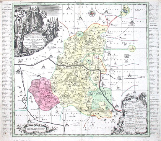 Delineatio geographica Praefecturarum Wittebergenis, Et Graefenhaynichen, in circulo electorali sitarum - Antique map