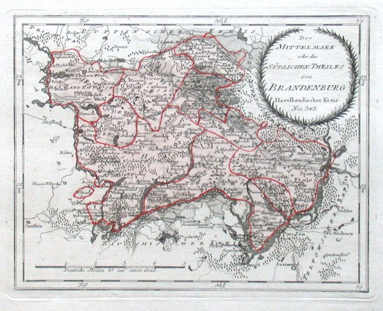 Der Mittelmark oder des Südlichen Theiles von Brandenburg Havellaendischer Kreis. Nro. 343. - Antique map